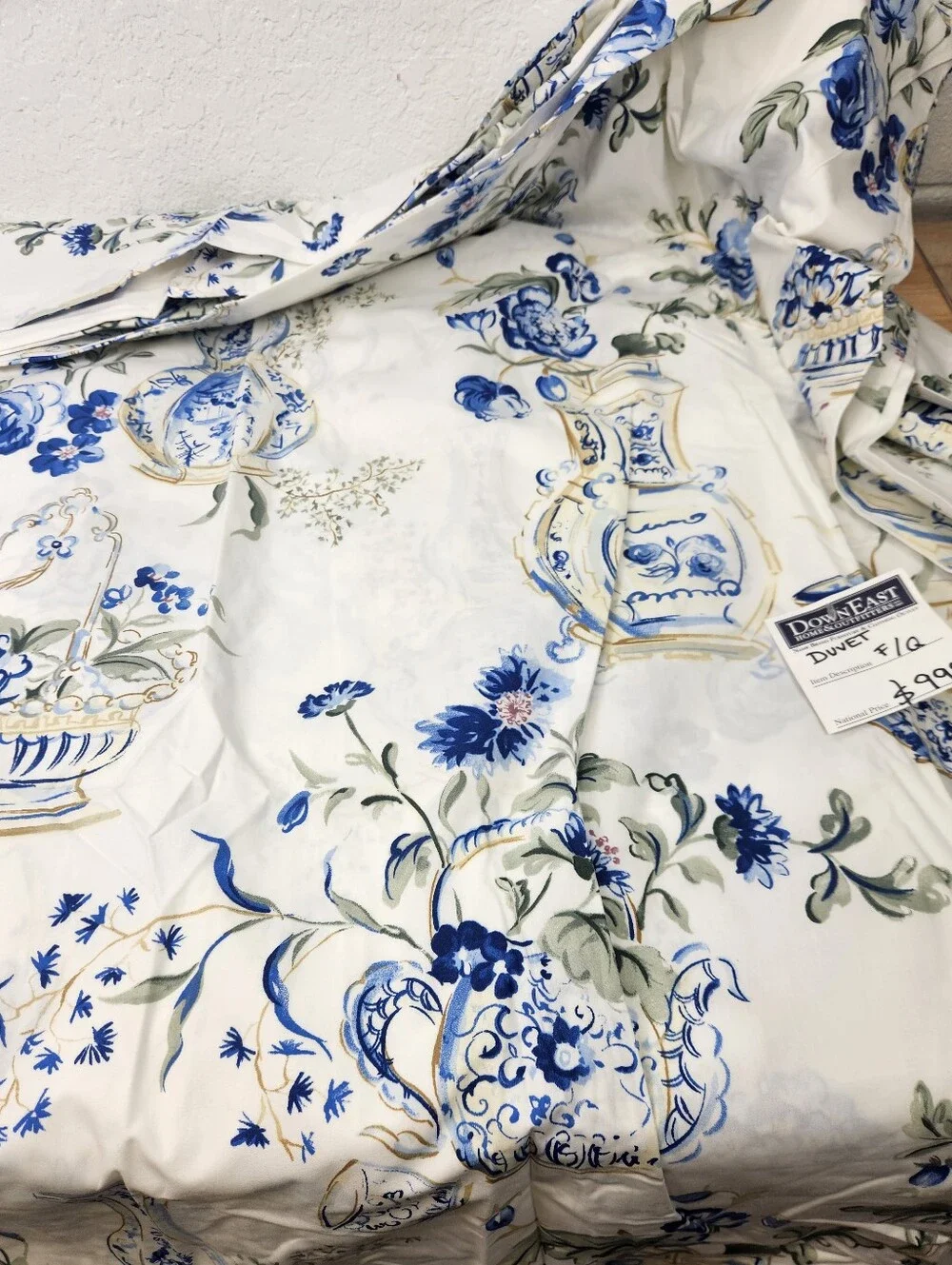Pottery Barn Blue Vase Duvet Sz F/Q Cottagecore French Floral 100% Cotton NOS